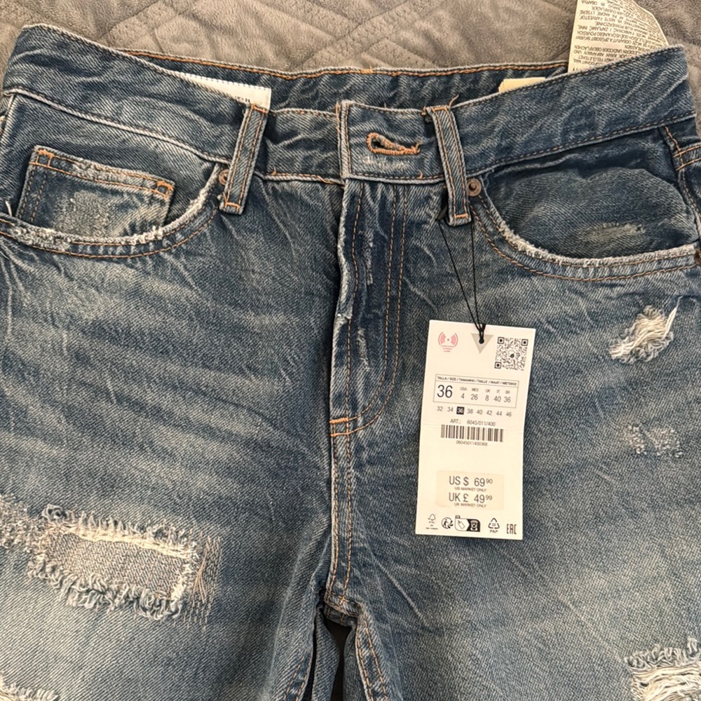 Zara Blue Relaxed Jeans with Distressed Details